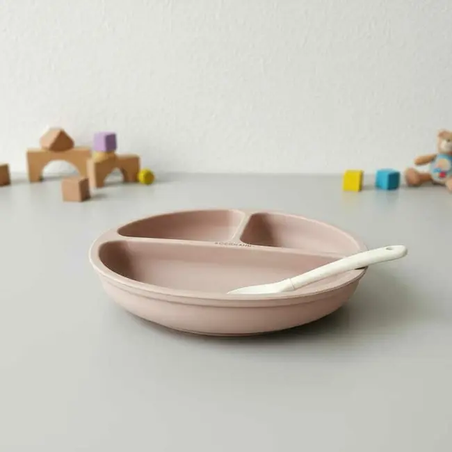 Farfurie compartimentata, Bocioland, Rotunda, Cu 3 compartimente, Fara BPA, 6-36 luni, Pink BYNBL587