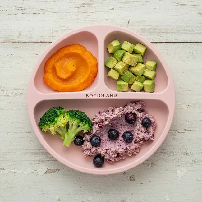 Farfurie compartimentata, Bocioland, Rotunda, Cu 3 compartimente, Fara BPA, 6-36 luni, Pink BYNBL587