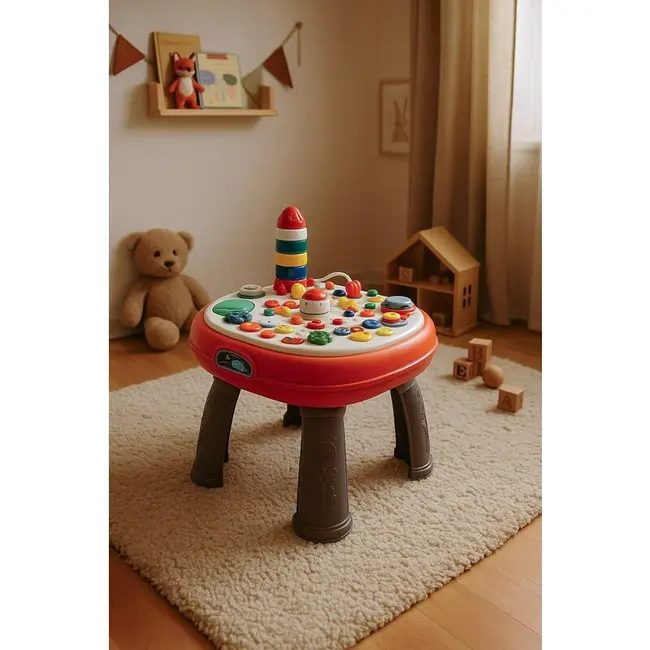 Masuta interactiva, Baby Mix, 2 in 1 pentru bebelusi, Cu lumini si sunete, Partea reversibila pentru Lego Duplo BYN56441