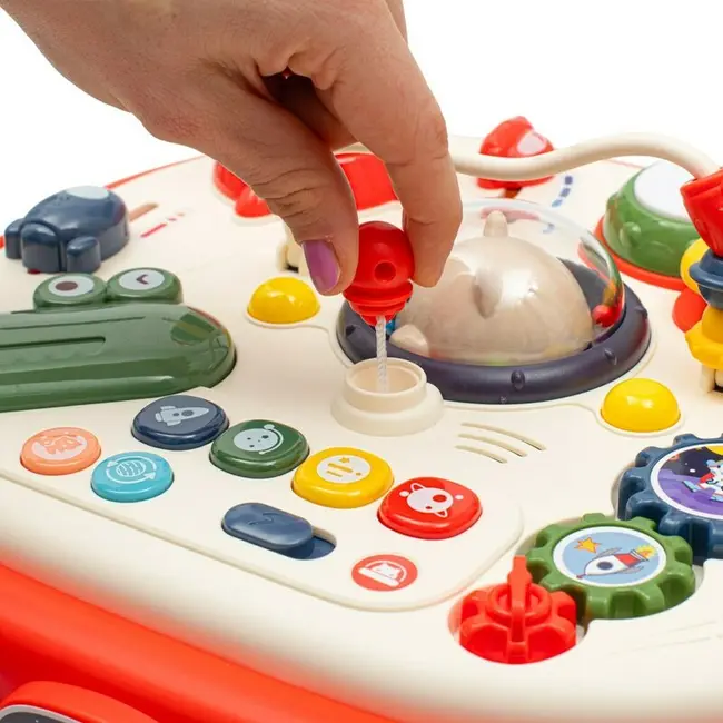 Masuta interactiva, Baby Mix, 2 in 1 pentru bebelusi, Cu lumini si sunete, Partea reversibila pentru Lego Duplo BYN56441