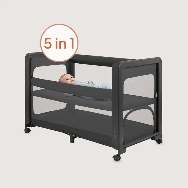 Patut multifunctional, Lionelo, Patty, 5 in 1, 0- 36 luni, Co-sleeper, Tarc de joaca, Patut de calatorie, Laterala rabatabila, 2 trepte reglare saltea, Roti, Husa transport inclusa, Gri BYNLO-PATTY_GREY_GRAPHITE