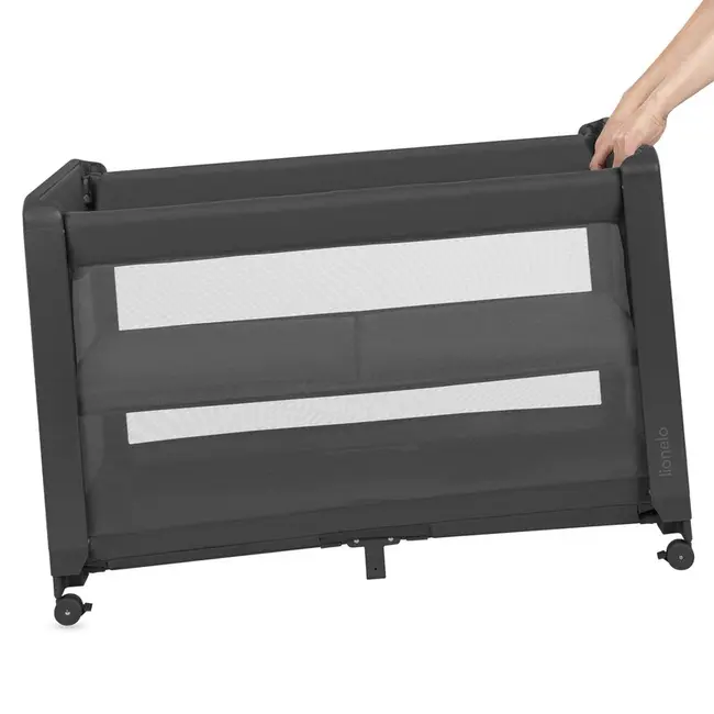 Patut multifunctional, Lionelo, Patty, 5 in 1, 0- 36 luni, Co-sleeper, Tarc de joaca, Patut de calatorie, Laterala rabatabila, 2 trepte reglare saltea, Roti, Husa transport inclusa, Gri BYNLO-PATTY_GREY_GRAPHITE