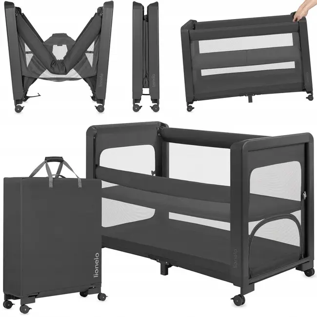 Patut multifunctional, Lionelo, Patty, 5 in 1, 0- 36 luni, Co-sleeper, Tarc de joaca, Patut de calatorie, Laterala rabatabila, 2 trepte reglare saltea, Roti, Husa transport inclusa, Gri BYNLO-PATTY_GREY_GRAPHITE