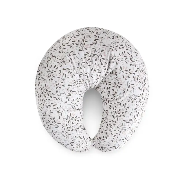 Perna pentru alaptat, Ceba Baby, Husa detasabila din bumbac, Cu puf siliconizat, 150x60x37 cm, Oeko-Tex Standard 100, Basic Tiny Leaves BYNW-709-000-747