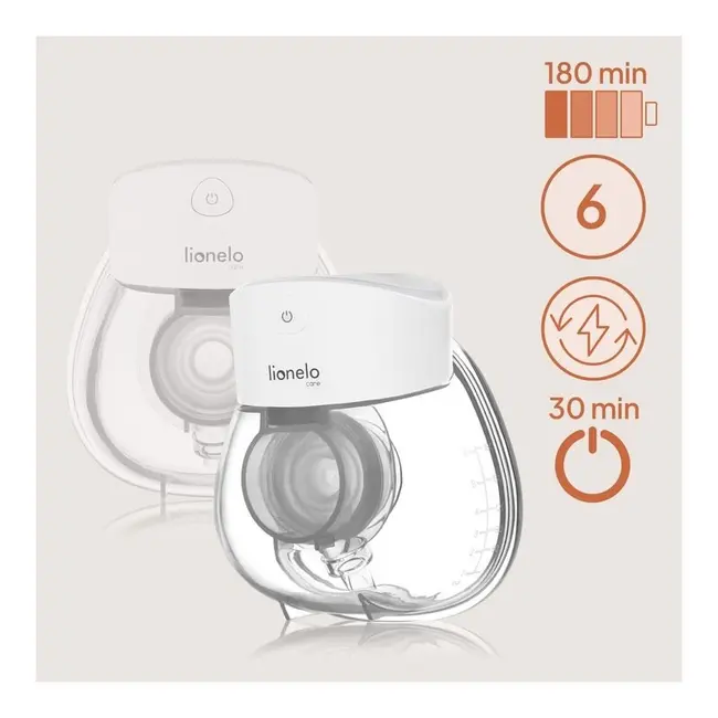 Pompa de san, Lionelo, Fidi Free Lumi, Portabila, Cu accesorii, Hands-free, 9 functii de masaj, Functie iluminare pentru noapte, Fara BPA, Autonomie 3 h, Capacitate 180 ml, Alb BYNLOC-FIDI_FREE_LUMI_WHITE_NATURAL