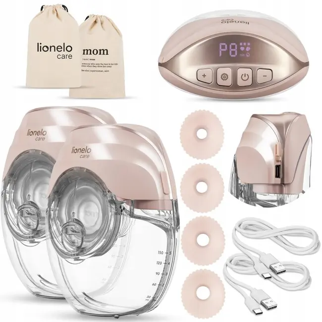Pompa de san, Lionelo, Fidi Free Slim Duo, Portabila, Cu accesorii, Hands-free, Trifazata, Panou control, Autonomie pana la 3 h, 9 functii de masaj, Silentioasa- 40 db, Capacitate 150 ml, Roz BYNLOC-FIDI_FREE_SLIM_DUO