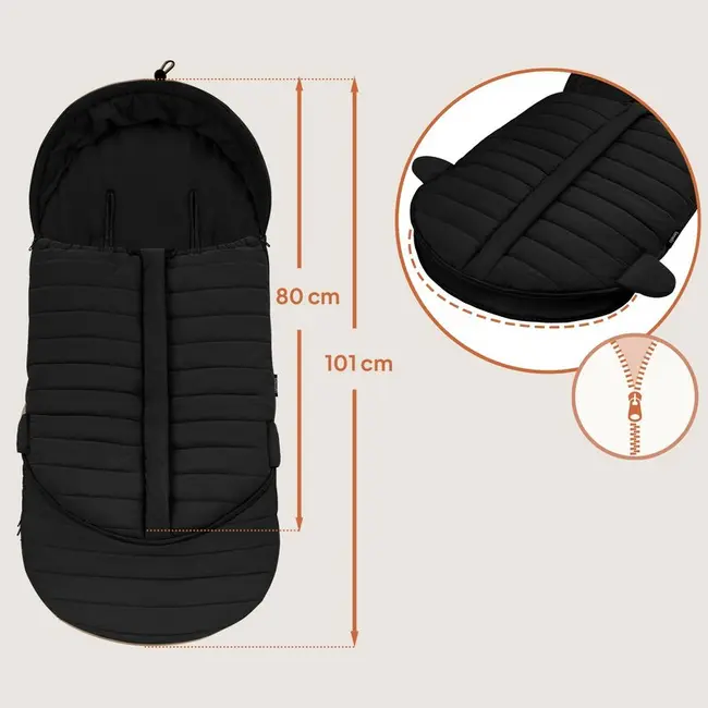 Sac de iarna, Lionelo, Oli, Pentru carucior, landou sau scaun auto, 101x45 cm, Impermeabil, Rezistent pana la -20 grade, Extensibil, Negru BYNLO-OLI_BLACK
