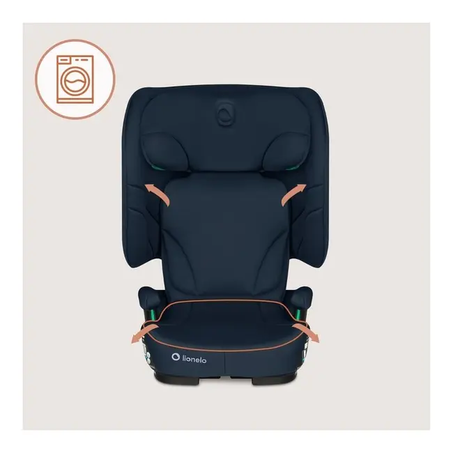Scaun auto pliabil, Lionelo, Orin, i-Size, 100-150 cm, Tetiera reglabila in 14 pozitii, Spatar in 4 pozitii, Isofix+Top Tether, Sezut ergonomic, Husa transport, Suport sticla, Albastru BYNLO-ORIN_I-SIZE_BLUE_NAVY