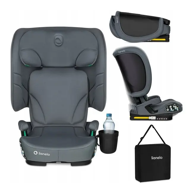 Scaun auto pliabil, Lionelo, Orin, i-Size, 100-150 cm, Tetiera reglabila in 14 pozitii, Spatar in 4 pozitii, Isofix+Top Tether, Sezut ergonomic, Husa transport, Suport sticla, Gri Grafit BYNLO-ORIN_I-SIZE_GREY_GRAPHITE