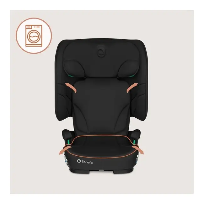Scaun auto pliabil, Lionelo, Orin, i-Size, 100-150 cm, Tetiera reglabila in 14 pozitii, Spatar in 4 pozitii, Isofix+Top Tether, Sezut ergonomic, Husa transport, Suport sticla, Negru Carbon BYNLO-ORIN_I-SIZE_BLACK_CARBON
