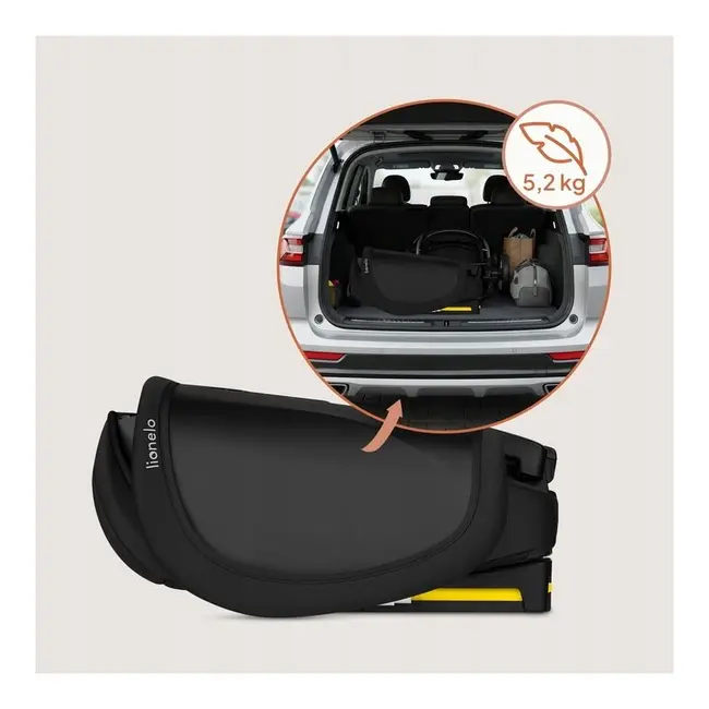 Scaun auto pliabil, Lionelo, Orin, i-Size, 100-150 cm, Tetiera reglabila in 14 pozitii, Spatar in 4 pozitii, Isofix+Top Tether, Sezut ergonomic, Husa transport, Suport sticla, Negru Carbon BYNLO-ORIN_I-SIZE_BLACK_CARBON