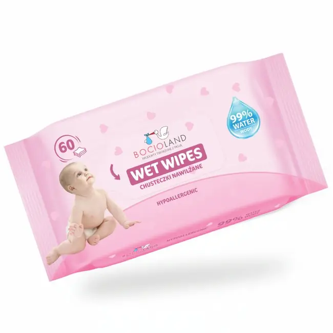 Servetele umede, Bocioland, Apa 99%, Fara parfum, 60 de bucati/pachet BYNBL153