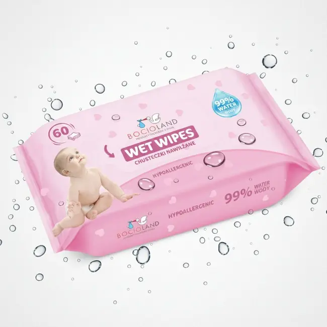 Servetele umede, Bocioland, Apa 99%, Fara parfum, 60 de bucati/pachet BYNBL153