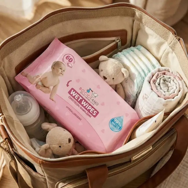 Servetele umede, Bocioland, Apa 99%, Fara parfum, 60 de bucati/pachet BYNBL153