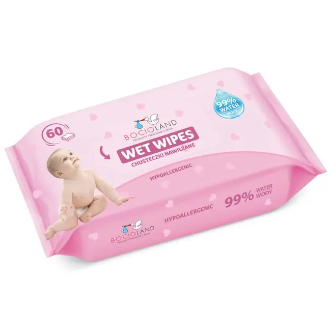 Servetele umede, Bocioland, Apa 99%, Fara parfum, 60 de bucati/pachet BYNBL153