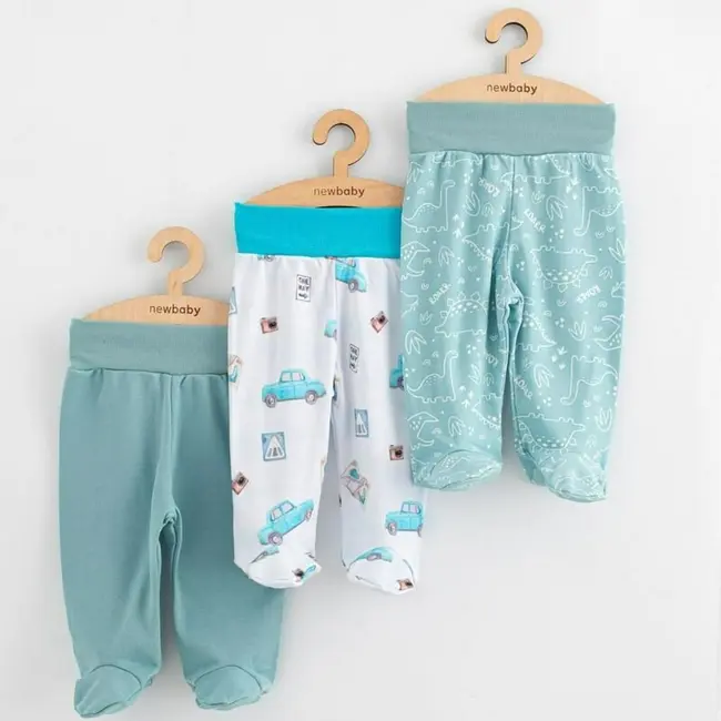 Set 3 piese, New Baby, Classic II, Include 3 perechi de pantalonasi cu botosei, Marime 62, Din bumbac 100%, Blue BYN58559