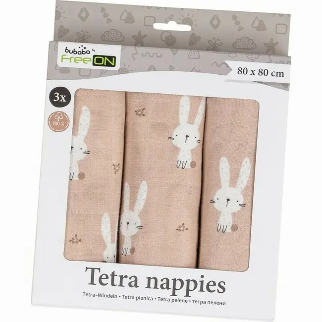 Set 3 scutece terta, Bubaba, Din bumbac, 80x80 cm, Beige Bunnies BYN87820