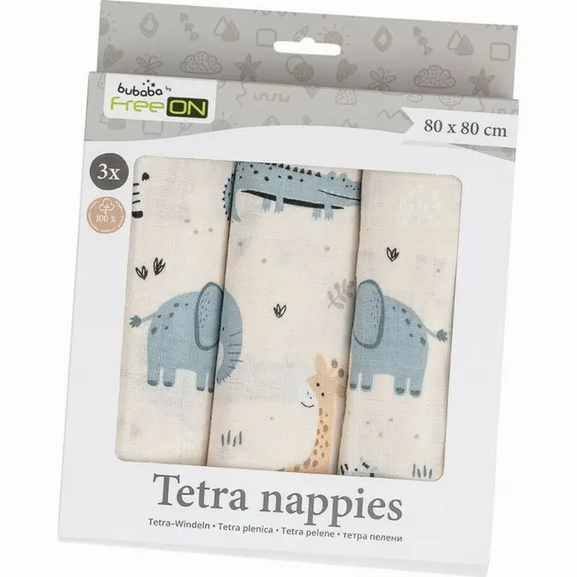 Set 3 scutece terta, Bubaba, Din bumbac, 80x80 cm, Beige Safari BYN87806