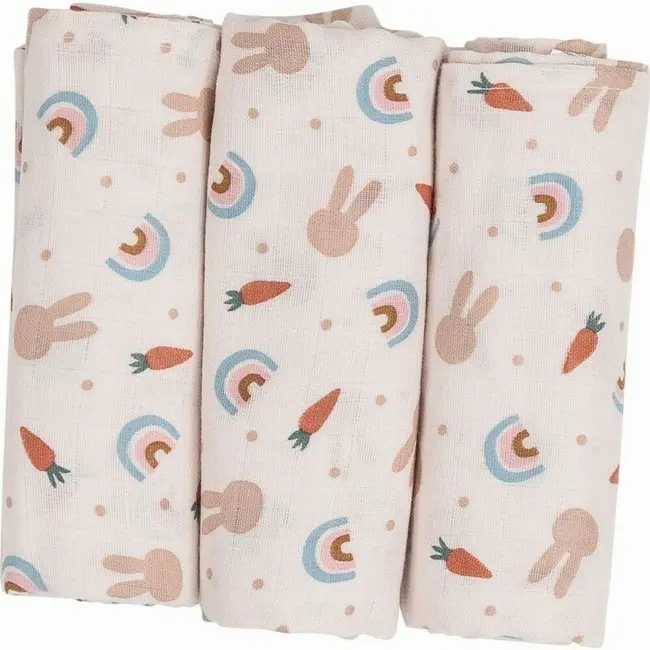 Set 3 scutece terta, Bubaba, Din bumbac, 80x80 cm, Carrots and Rainbow BYN87813