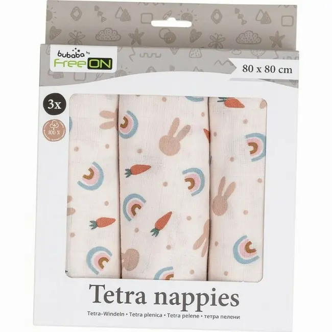 Set 3 scutece terta, Bubaba, Din bumbac, 80x80 cm, Carrots and Rainbow BYN87813