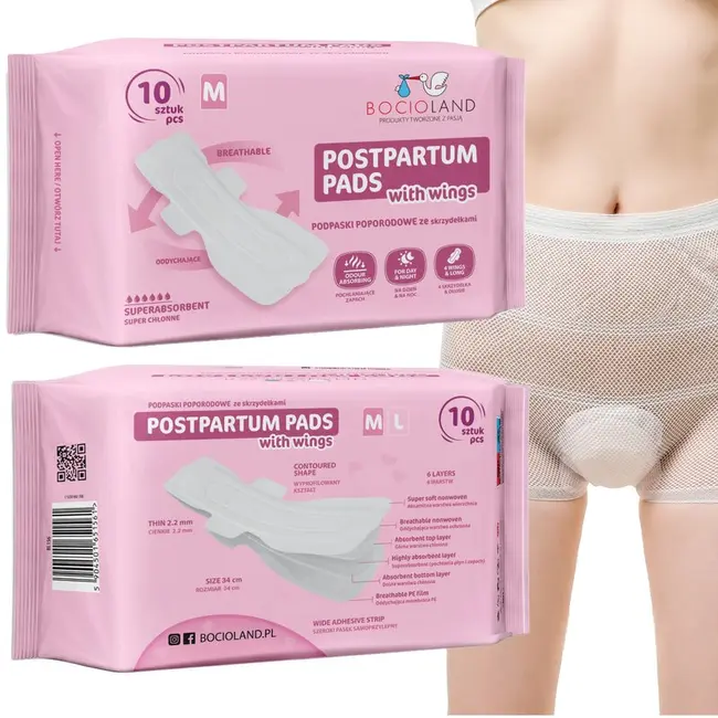 Tampoane absorbante postnatale, Bocioland, Ultra moi, 6 straturi, M, 10 buc BYNBL156