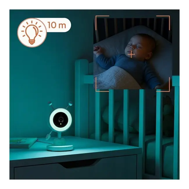 Video monitor, Lionelo, Babyline 3.4, Ecran LCD de 3.5 inch, Raza de actiune pana la 300 m, Conectare 4 camere, Autonomie 8 h, Lampa RGB incorporata, Cantece de leagan, Zoom 4X, Mod nocturn, Alb BYNLOC-BABYLINE_3.4