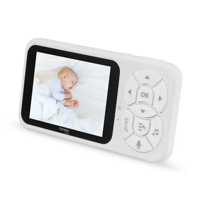 Video monitor, Lionelo, Babyline 3.4, Ecran LCD de 3.5 inch, Raza de actiune pana la 300 m, Conectare 4 camere, Autonomie 8 h, Lampa RGB incorporata, Cantece de leagan, Zoom 4X, Mod nocturn, Alb BYNLOC-BABYLINE_3.4
