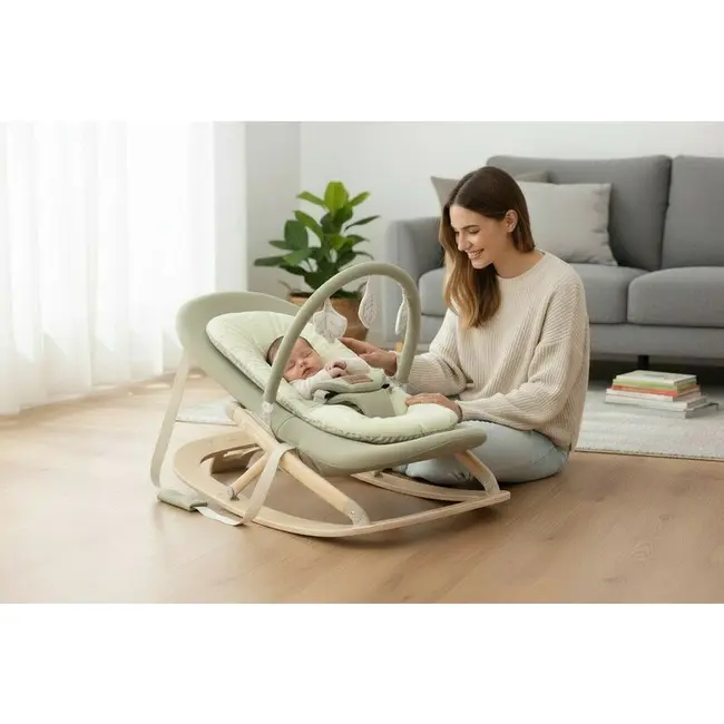 Balansoar, Jane, Kalm, Pliabil, Cu bara de jucarii si spatar reglabil, Cu baza din lemn, Conform cu standardul european de siguranta EN 12790:2023, Sage BYN8420421095065