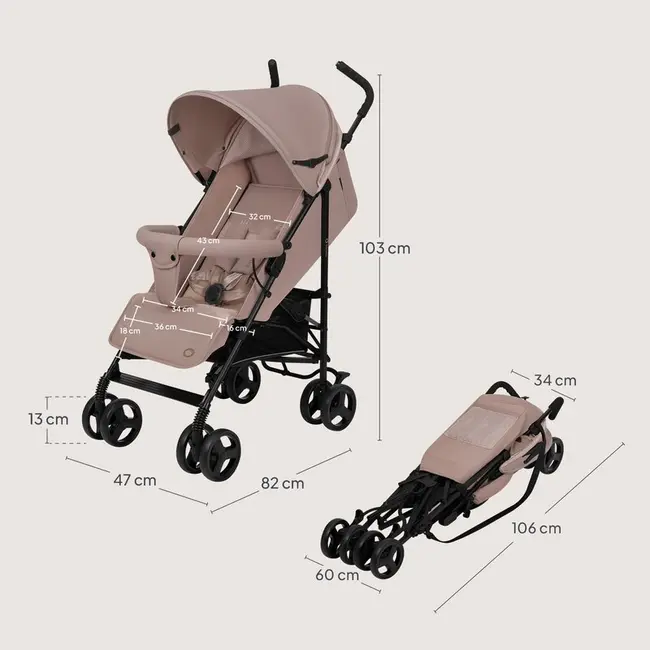 Carucior sport, Lionelo, Elia, Cu plasa de tantari, Suport de picioare reglabil, Spatar ajustabil in 4 pozitii, Capotina XXL, Pliere tip umbrela, Capacitate 15 kg, 6 luni+, EN 1888, Bej Taupe BYNLO-ELIA_BEIGE_TAUPE