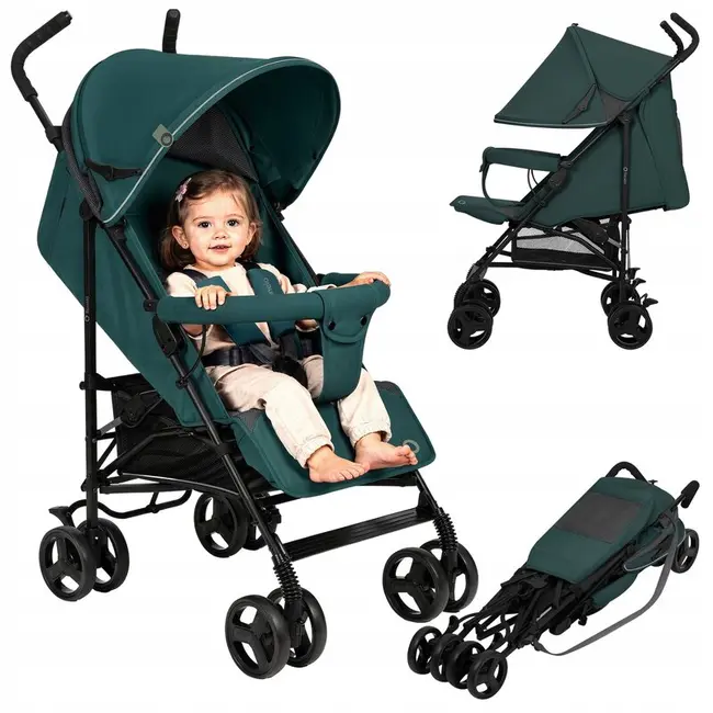 Carucior sport, Lionelo, Elia, Cu plasa de tantari, Suport de picioare reglabil, Spatar ajustabil in 4 pozitii, Capotina XXL, Pliere tip umbrela, Capacitate 15 kg, 6 luni+, EN 1888, Verde grafit BYNLO-ELIA_GREEN_GRAPHITE