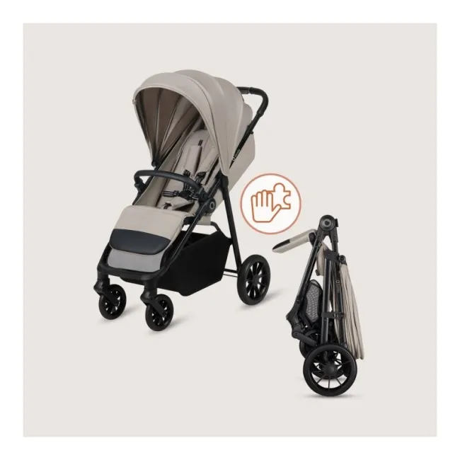 Carucior sport, Lionelo, Emerald, Pliere cu o mana, Copertina XXL UPF50+, Spatar reglabil, Suspensie completa, Roti EVA, 6- 48 luni, Pana la 22 kg, Bej BYNLO-EMERALD_BEIGE_SAND