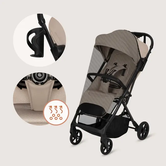 Carucior sport, Lionelo, Tansi, Pliere automata, Ultracompact, Manevrare cu o mana, Roti cu tehnologie GravelTech, Spatar si suport picioare reglabile, 6-48 luni, Sustine 22 kg, Bej BYNLO-TANSI_BEIGE_SAND