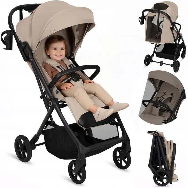 Carucior sport, Lionelo, Tansi, Pliere automata, Ultracompact, Manevrare cu o mana, Roti cu tehnologie GravelTech, Spatar si suport picioare reglabile, 6-48 luni, Sustine 22 kg, Bej BYNLO-TANSI_BEIGE_SAND