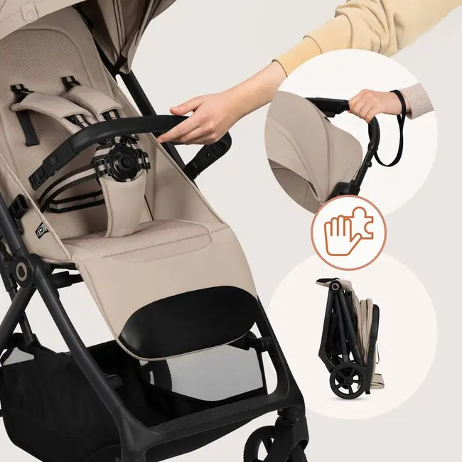 Carucior sport, Lionelo, Tansi, Pliere automata, Ultracompact, Manevrare cu o mana, Roti cu tehnologie GravelTech, Spatar si suport picioare reglabile, 6-48 luni, Sustine 22 kg, Bej BYNLO-TANSI_BEIGE_SAND