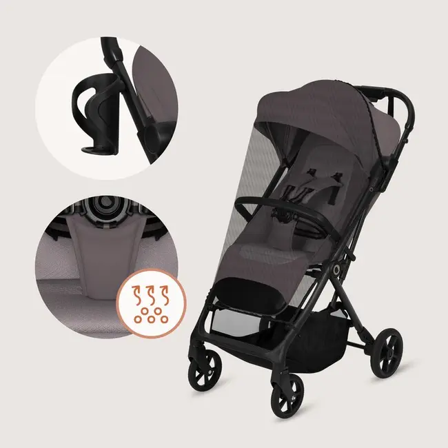 Carucior sport, Lionelo, Tansi, Pliere automata, Ultracompact, Manevrare cu o mana, Roti cu tehnologie GravelTech, Spatar si suport picioare reglabile, 6-48 luni, Sustine 22 kg, Bej Taupe BYNLO-TANSI_BEIGE_TAUPE