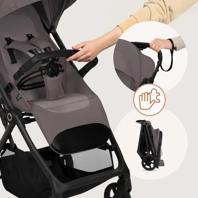 Carucior sport, Lionelo, Tansi, Pliere automata, Ultracompact, Manevrare cu o mana, Roti cu tehnologie GravelTech, Spatar si suport picioare reglabile, 6-48 luni, Sustine 22 kg, Bej Taupe BYNLO-TANSI_BEIGE_TAUPE