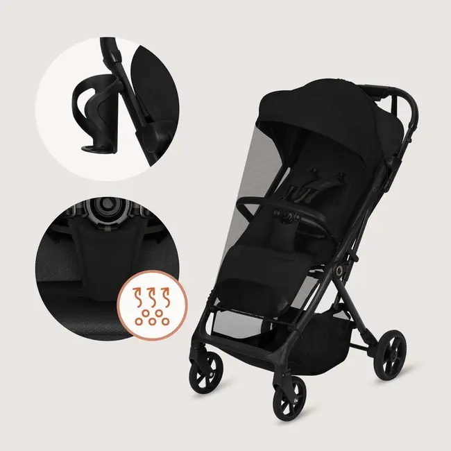 Carucior sport, Lionelo, Tansi, Pliere automata, Ultracompact, Manevrare cu o mana, Roti cu tehnologie GravelTech, Spatar si suport picioare reglabile, 6-48 luni, Sustine 22 kg, Negru BYNLO-TANSI_BLACK_ONYX