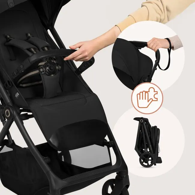 Carucior sport, Lionelo, Tansi, Pliere automata, Ultracompact, Manevrare cu o mana, Roti cu tehnologie GravelTech, Spatar si suport picioare reglabile, 6-48 luni, Sustine 22 kg, Negru BYNLO-TANSI_BLACK_ONYX