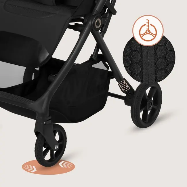 Carucior sport, Lionelo, Tansi, Pliere automata, Ultracompact, Manevrare cu o mana, Roti cu tehnologie GravelTech, Spatar si suport picioare reglabile, 6-48 luni, Sustine 22 kg, Negru BYNLO-TANSI_BLACK_ONYX