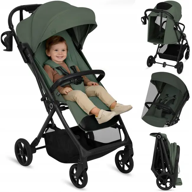 Carucior sport, Lionelo, Tansi, Pliere automata, Ultracompact, Manevrare cu o mana, Roti cu tehnologie GravelTech, Spatar si suport picioare reglabile, 6-48 luni, Sustine 22 kg, Verde BYNLO-TANSI_GREEN_EMERALD