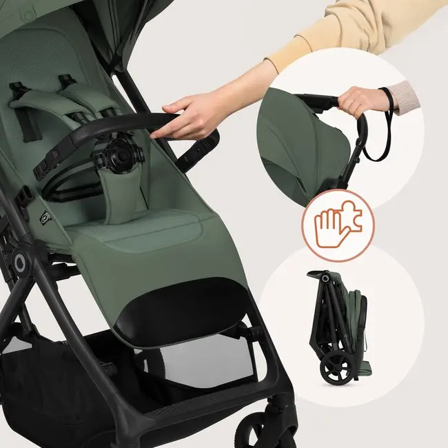 Carucior sport, Lionelo, Tansi, Pliere automata, Ultracompact, Manevrare cu o mana, Roti cu tehnologie GravelTech, Spatar si suport picioare reglabile, 6-48 luni, Sustine 22 kg, Verde BYNLO-TANSI_GREEN_EMERALD