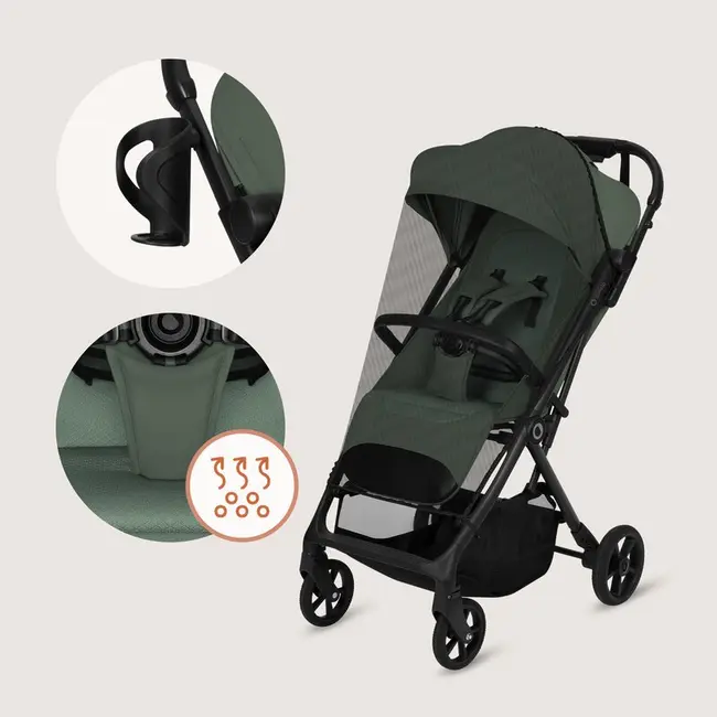 Carucior sport, Lionelo, Tansi, Pliere automata, Ultracompact, Manevrare cu o mana, Roti cu tehnologie GravelTech, Spatar si suport picioare reglabile, 6-48 luni, Sustine 22 kg, Verde BYNLO-TANSI_GREEN_EMERALD