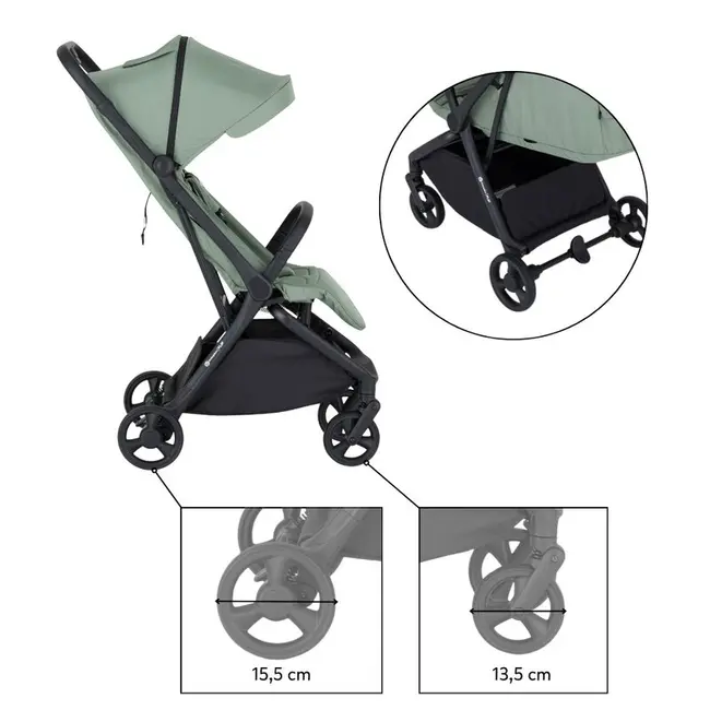 Carucior sport, Petite&Mars, Flip, Pliere compacta cu o mana, Spatar reglabil pana la pozitie de somn, Suport picioare reglabil, Copertina extensibila cu protectie UPF50+, Pana la 22 kg, 0 luni+, Verde Matcha BYN670734