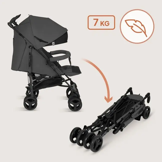 Carucior sport compact, Lionelo, Irma, Spatar ajustabil in 4 pozitii, Suport picioare reglabil, Manere rotative, Pliere tip umbrela, 6- 36 luni, Pana la 15 kg, Conform cu EN1888-1:2018, Gri inchis BYNLO-IRMA_GREY_STONE