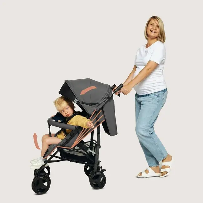 Carucior sport compact, Lionelo, Irma, Spatar ajustabil in 4 pozitii, Suport picioare reglabil, Manere rotative, Pliere tip umbrela, 6- 36 luni, Pana la 15 kg, Conform cu EN1888-1:2018, Gri inchis BYNLO-IRMA_GREY_STONE