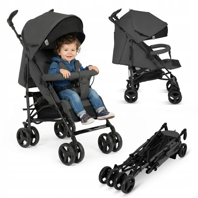 Carucior sport compact, Lionelo, Irma, Spatar ajustabil in 4 pozitii, Suport picioare reglabil, Manere rotative, Pliere tip umbrela, 6- 36 luni, Pana la 15 kg, Conform cu EN1888-1:2018, Gri inchis BYNLO-IRMA_GREY_STONE