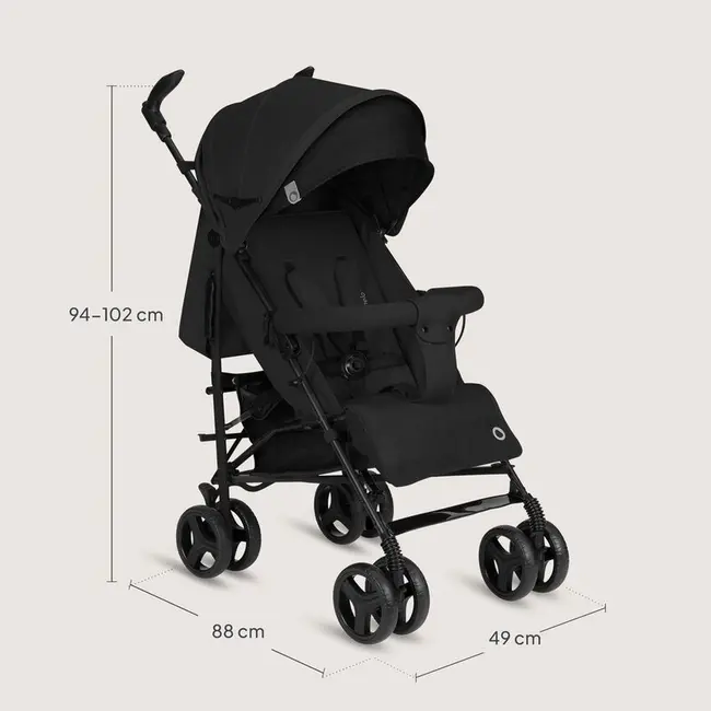 Carucior sport compact, Lionelo, Irma, Spatar ajustabil in 4 pozitii, Suport picioare reglabil, Manere rotative, Pliere tip umbrela, 6- 36 luni, Pana la 15 kg, Conform cu EN1888-1:2018, Negru Onyx BYNLO-IRMA_BLACK_ONYX