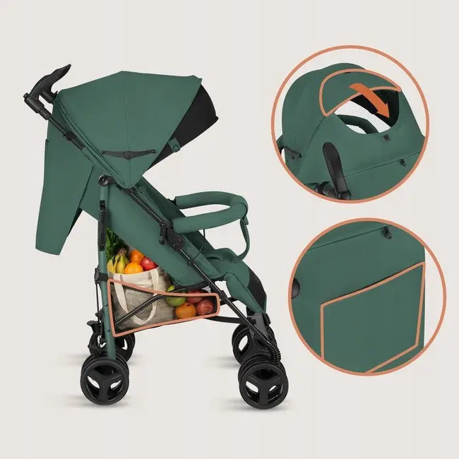 Carucior sport compact, Lionelo, Irma, Spatar ajustabil in 4 pozitii, Suport picioare reglabil, Manere rotative, Pliere tip umbrela, 6- 36 luni, Pana la 15 kg, Conform cu EN1888-1:2018, Verde smarald BYNLO-IRMA_GREEN_EMERALD