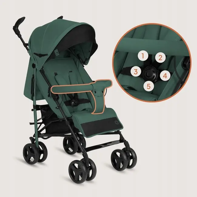 Carucior sport compact, Lionelo, Irma, Spatar ajustabil in 4 pozitii, Suport picioare reglabil, Manere rotative, Pliere tip umbrela, 6- 36 luni, Pana la 15 kg, Conform cu EN1888-1:2018, Verde smarald BYNLO-IRMA_GREEN_EMERALD