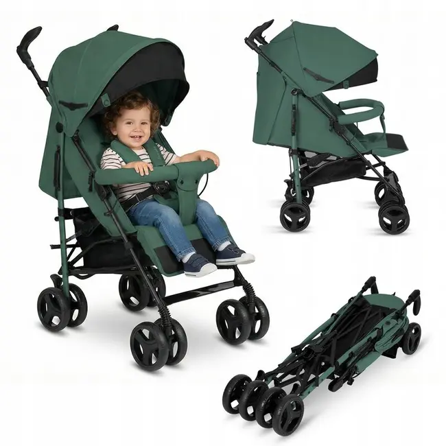 Carucior sport compact, Lionelo, Irma, Spatar ajustabil in 4 pozitii, Suport picioare reglabil, Manere rotative, Pliere tip umbrela, 6- 36 luni, Pana la 15 kg, Conform cu EN1888-1:2018, Verde smarald BYNLO-IRMA_GREEN_EMERALD